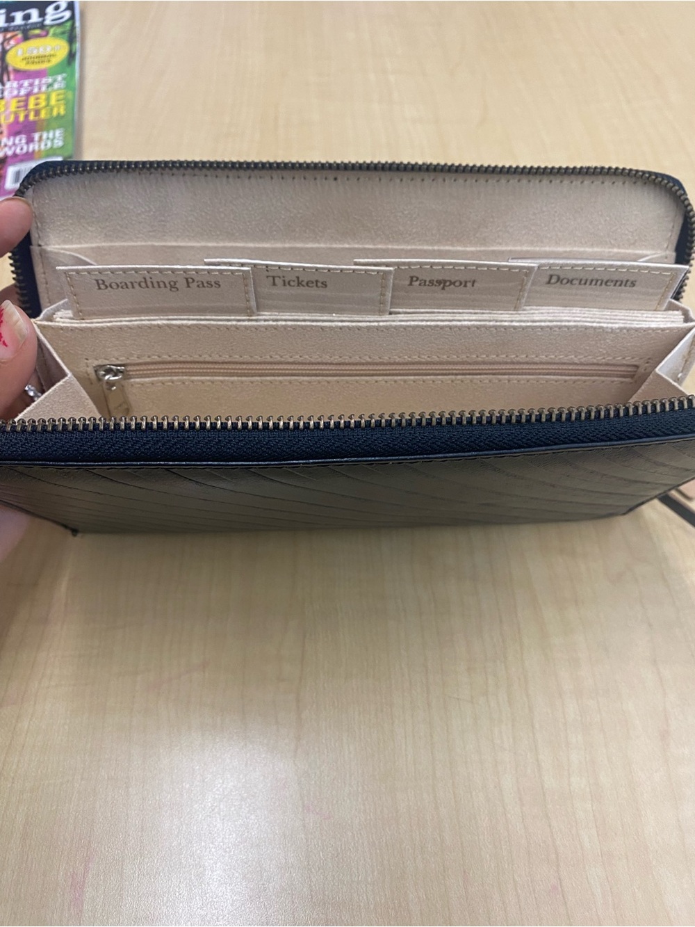 World Market Black Boarding Pass Zip Around Travel Wallet NWT